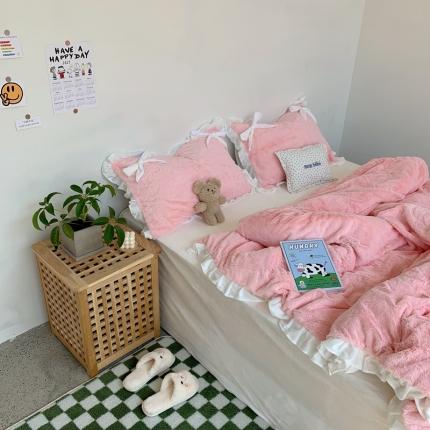 91家纺网 家纺一手货源 找家纺 （总）六巷胡同 2021新款ins风兔兔绒蝴蝶结四件套实拍图