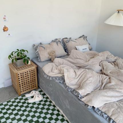 91家纺网 家纺一手货源 找家纺 （总）六巷胡同 2021新款ins风兔兔绒蝴蝶结四件套实拍图