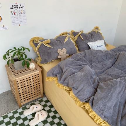 91家纺网 家纺一手货源 找家纺 （总）六巷胡同 2021新款ins风兔兔绒蝴蝶结四件套实拍图