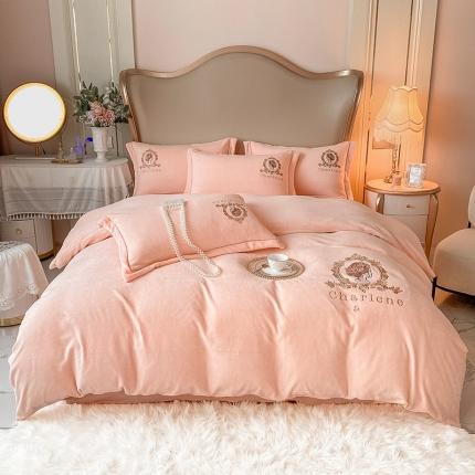 91家纺网 家纺一手货源 找家纺 （总）卡巴伦家纺 2023新款牛奶绒进口烫画绣线款四件套