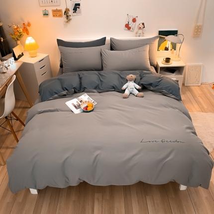 91家纺网 家纺一手货源 找家纺 （总）欣晴 2023新款亲肤洛卡棉磨毛简约刺绣四件套