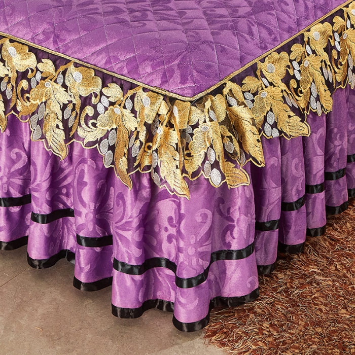 91家纺网 家纺一手货源 找家纺 网红馆2025新款天鹅绒夹棉单床裙 浅忆拾光-丁香紫