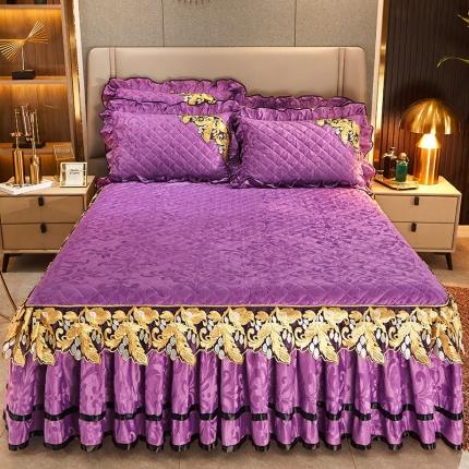 网红馆2025新款天鹅绒夹棉单床裙 浅忆拾光-丁香紫