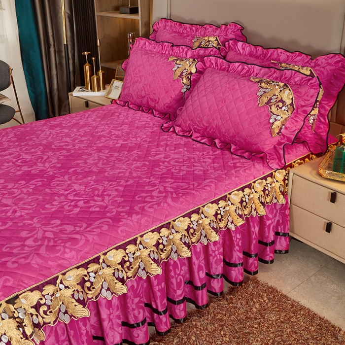 91家纺网 家纺一手货源 找家纺 网红馆2025新款天鹅绒夹棉单床裙 浅忆拾光-玫红