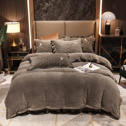 91家纺网 家纺一手货源 找家纺 （总）爱妮玖玖家纺 2021新款素拼款牛奶绒夹棉床笠四件套