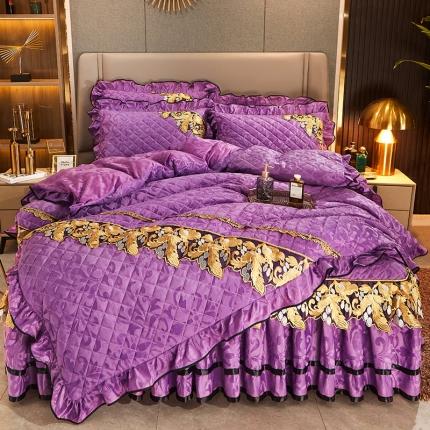 91家纺网 家纺一手货源 找家纺 网红馆2025新款天鹅绒夹棉床裙四件套 浅忆拾光-丁香紫