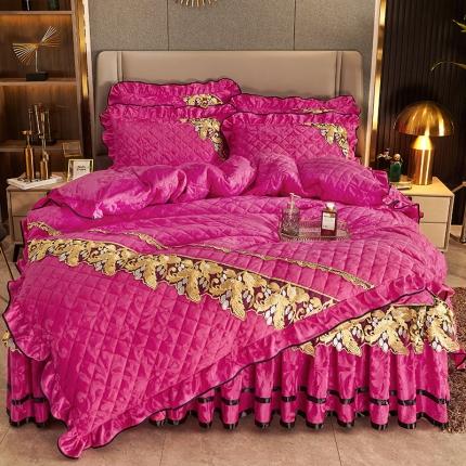 91家纺网 家纺一手货源 找家纺 网红馆2025新款天鹅绒夹棉床裙四件套 浅忆拾光-玫红