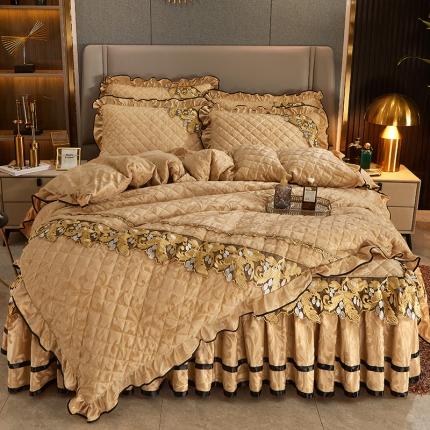 91家纺网 家纺一手货源 找家纺 网红馆2025新款天鹅绒夹棉床裙四件套 浅忆拾光-香槟