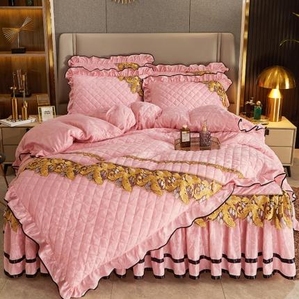 91家纺网 家纺一手货源 找家纺 网红馆2025新款天鹅绒夹棉床裙四件套 浅忆拾光-香妃玉