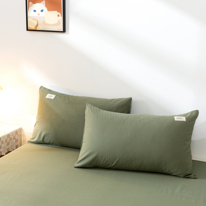 91家纺网 家纺一手货源 找家纺 ab家纺 2021新款全棉水洗棉单品枕套 复古绿