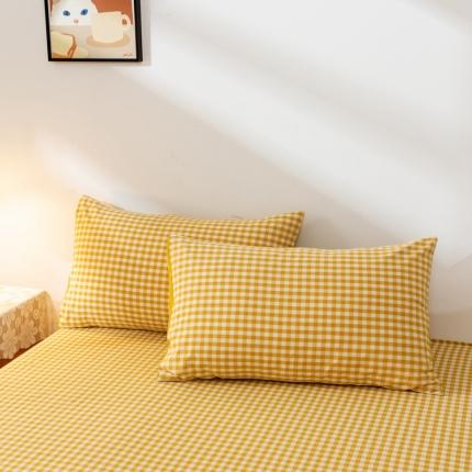 91家纺网 家纺一手货源 找家纺 ab家纺 2021新款全棉水洗棉单品枕套 黄小格