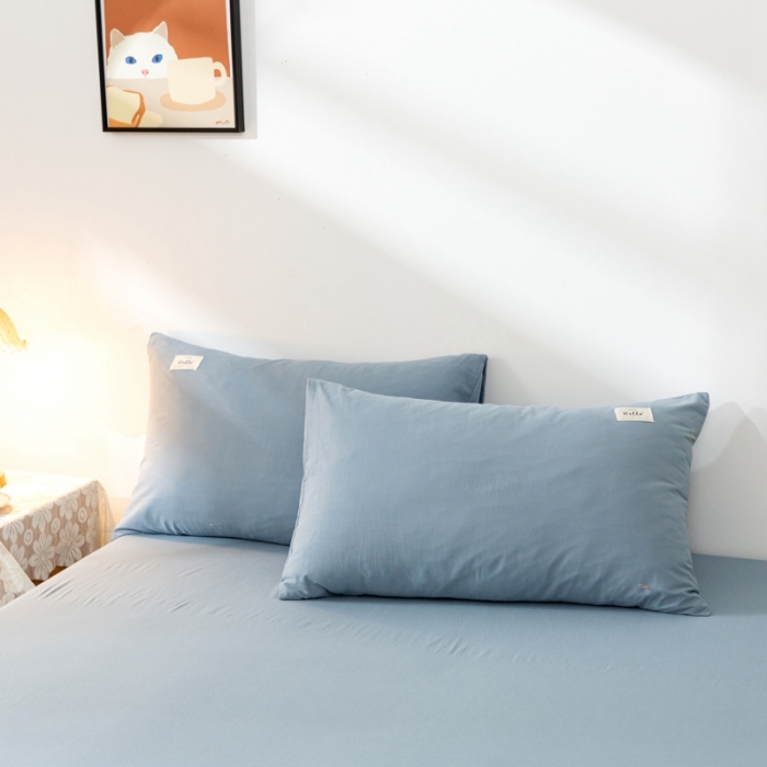 91家纺网 家纺一手货源 找家纺 ab家纺 2021新款全棉水洗棉单品枕套 浅蓝