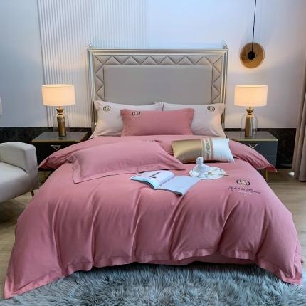 91家纺网 家纺一手货源 找家纺 顾家家居 2023新款80支磨毛绣花款四件套 豆沙粉