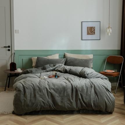 91家纺网 家纺一手货源 找家纺 北欧良品 2021新款纯色天鹅绒双拼款四件套 深灰