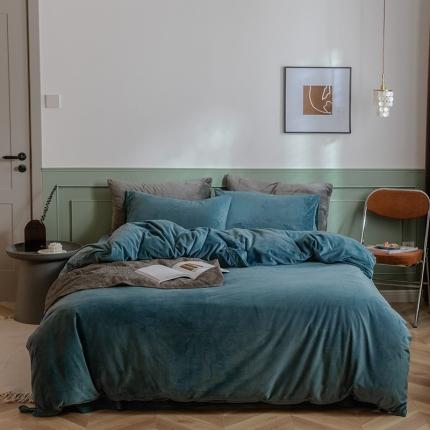 91家纺网 家纺一手货源 找家纺 北欧良品 2021新款纯色天鹅绒双拼款单被套 雾蓝
