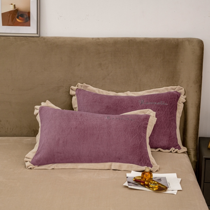 91家纺网 家纺一手货源 找家纺 骏腾 2022新款酒店风雕花牛奶绒刺绣款四件套-浪漫满屋 豆沙