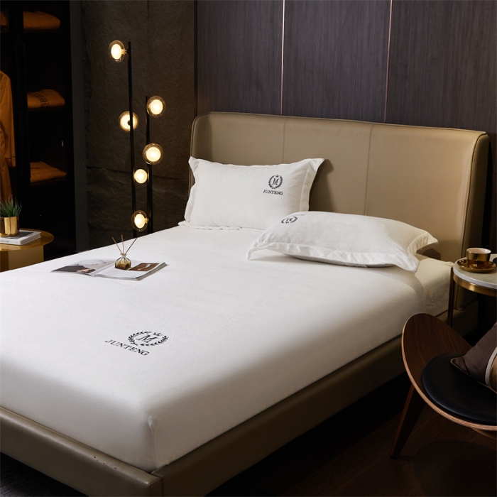 91家纺网 家纺一手货源 找家纺 骏腾 2022新款酒店轻奢刺绣水晶绒宝宝绒单床笠 白色