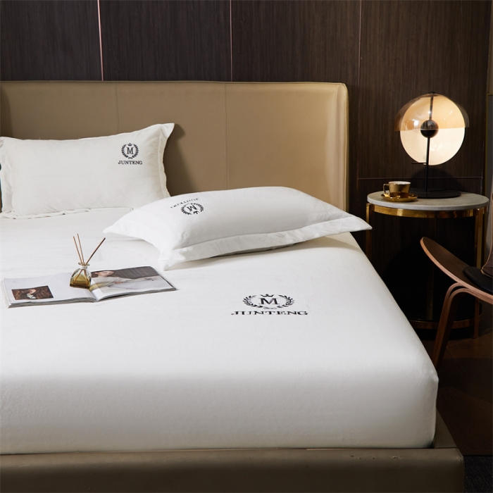 91家纺网 家纺一手货源 找家纺 骏腾 2022新款酒店轻奢刺绣水晶绒宝宝绒单床笠 白色