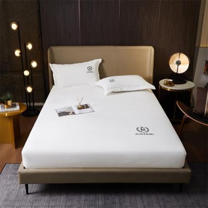 骏腾 2022新款酒店轻奢刺绣水晶绒宝宝绒单床笠 白色