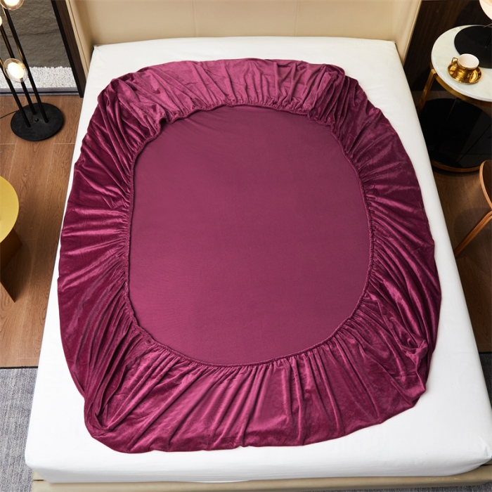 91家纺网 家纺一手货源 找家纺 骏腾 2022新款酒店轻奢刺绣水晶绒宝宝绒单床笠 罗兰紫