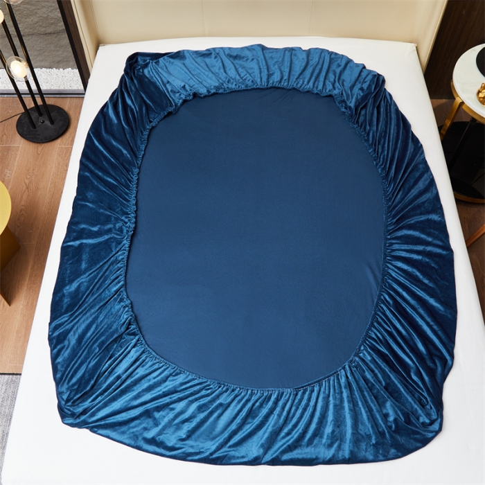 91家纺网 家纺一手货源 找家纺 骏腾 2022新款酒店轻奢刺绣水晶绒宝宝绒单床笠 深蓝