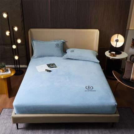 骏腾 2022新款酒店轻奢刺绣水晶绒宝宝绒单床笠 天空蓝