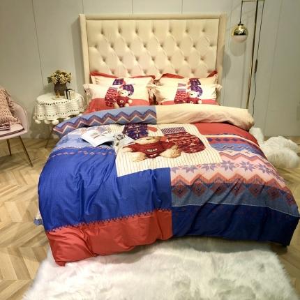 馨蕊2021秋冬新品50支贡缎全棉印花四件套 暖熊宝