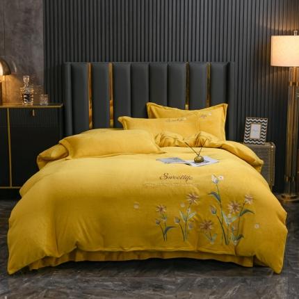 91家纺网 家纺一手货源 找家纺 （总）金米诺 2022新款牛奶绒平绣四件套—花