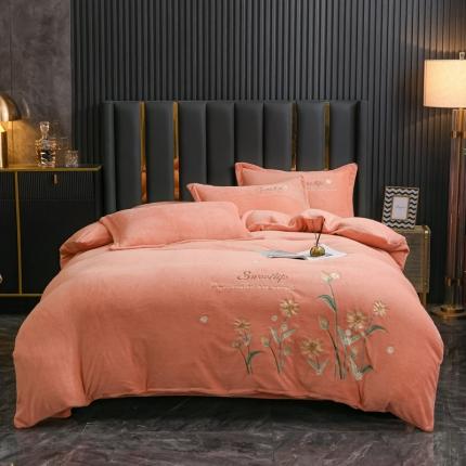 91家纺网 家纺一手货源 找家纺 （总）金米诺 2022新款牛奶绒平绣四件套—花