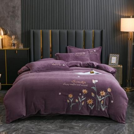 91家纺网 家纺一手货源 找家纺 （总）金米诺 2022新款牛奶绒平绣四件套—花