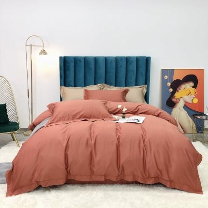 91家纺网 家纺一手货源 找家纺 嘉悦2021新款50*50S双股长绒棉简约纯色埋绳四件套 橙色