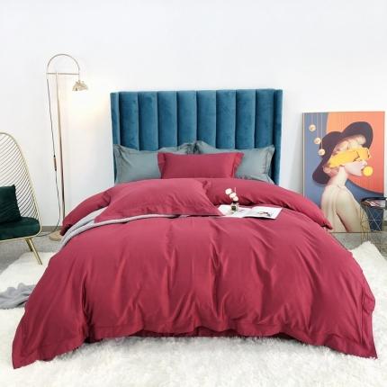 91家纺网 家纺一手货源 找家纺 嘉悦2021新款50*50S双股长绒棉简约纯色埋绳四件套 玛瑙红