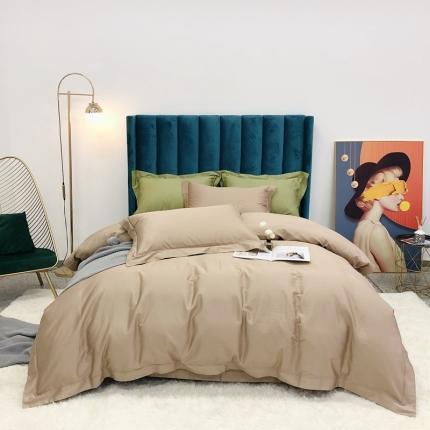 91家纺网 家纺一手货源 找家纺 嘉悦2021新款50*50S双股长绒棉简约纯色埋绳四件套 香槟金