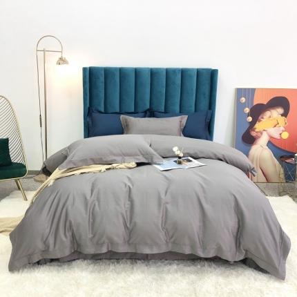 91家纺网 家纺一手货源 找家纺 嘉悦2021新款50*50S双股长绒棉简约纯色埋绳四件套 星辰灰