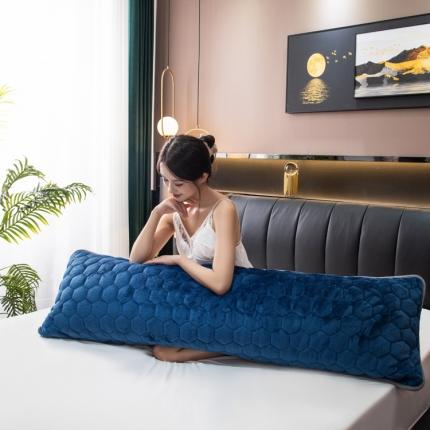 91家纺网 家纺一手货源 找家纺 22新款冬季牛奶绒双人枕套加长枕芯套珊瑚绒长枕套情侣枕套深蓝