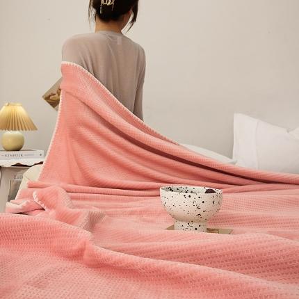 绫韵家纺 牛奶绒双层复合盖毯华夫格毛毯子绒毯休闲毯多功能 蜜糖粉