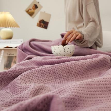 绫韵家纺 牛奶绒双层复合盖毯华夫格毛毯子绒毯休闲毯多功能 绚丽紫