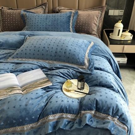 榻尚家居 2021新款爱丽丝纯色浮雕婴肤绒四件套 爱丽丝-蓝