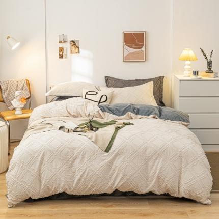 91家纺网 家纺一手货源 找家纺 仟网汇 2021新款韩式剪花四件套 棉+绒 象牙白