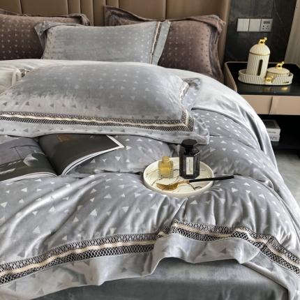 榻尚家居 2021新款爱丽丝纯色浮雕婴肤绒四件套 爱丽丝-灰