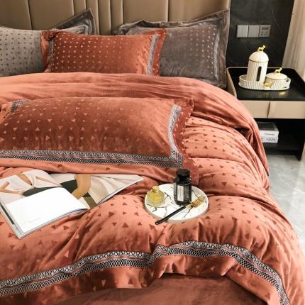 榻尚家居 2021新款爱丽丝纯色浮雕婴肤绒四件套 爱丽丝-焦糖