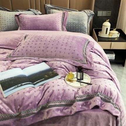 榻尚家居 2021新款爱丽丝纯色浮雕婴肤绒四件套 爱丽丝-紫