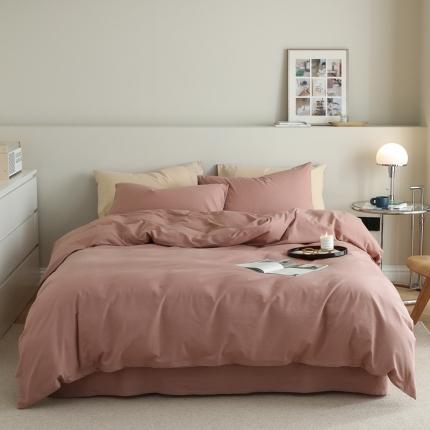 91家纺网 家纺一手货源 找家纺 寐眠 2021新款A类40支全棉撞色四件套 藕粉纯色