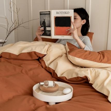 91家纺网 家纺一手货源 找家纺 寐眠 2021新款A类40支全棉撞色四件套 焦糖+奶茶