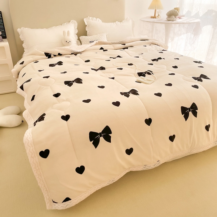 91家纺网 家纺一手货源 找家纺 慕尚 2022新款牛奶绒贝贝绒三层加厚毛毯 蝴蝶结