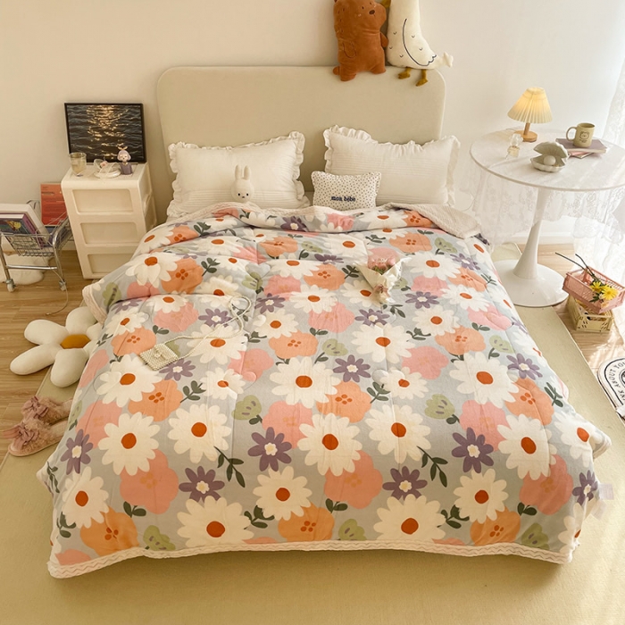 91家纺网 家纺一手货源 找家纺 慕尚 2022新款牛奶绒贝贝绒三层加厚毛毯 花海