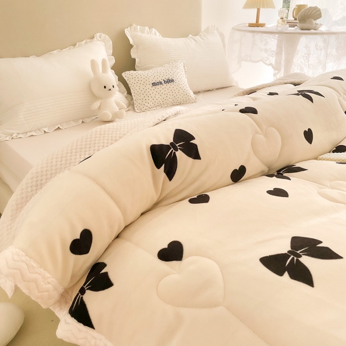 91家纺网 家纺一手货源 找家纺 慕尚 2022新款牛奶绒贝贝绒三层加厚毛毯 蝴蝶结