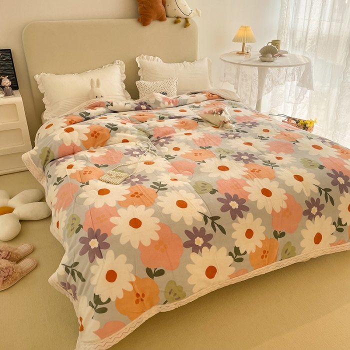 91家纺网 家纺一手货源 找家纺 慕尚 2022新款牛奶绒贝贝绒三层加厚毛毯 花海