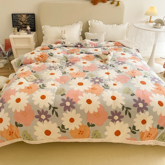 91家纺网 家纺一手货源 找家纺 慕尚 2022新款牛奶绒贝贝绒三层加厚毛毯 花海