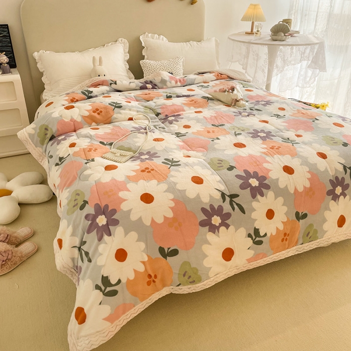 91家纺网 家纺一手货源 找家纺 慕尚 2022新款牛奶绒贝贝绒三层加厚毛毯 花海